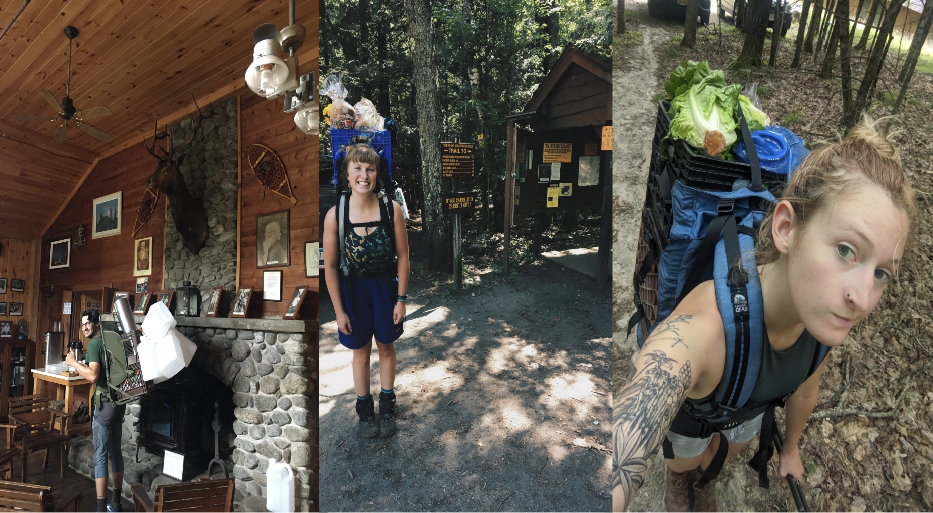 Collage of three people with large supply packs