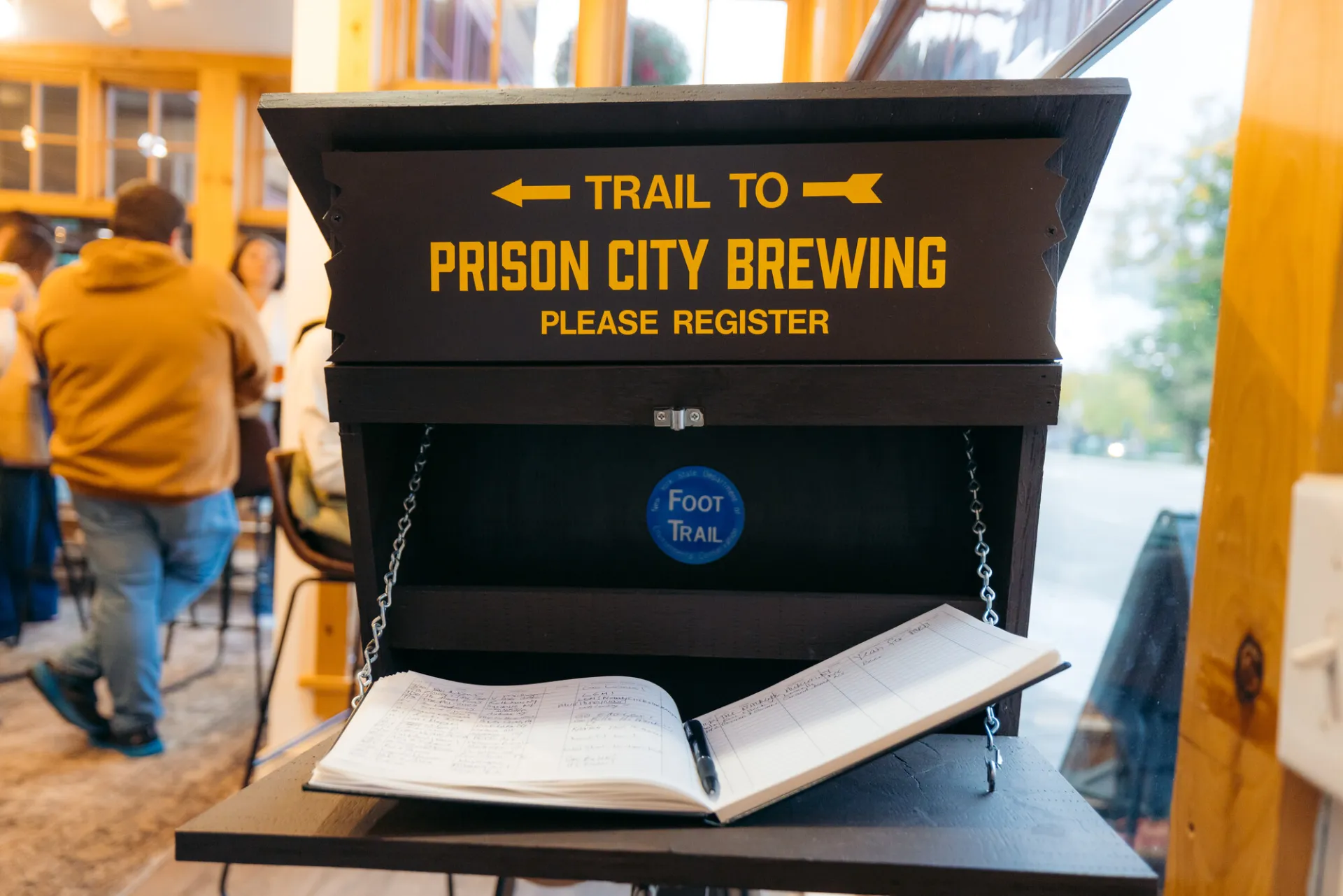 Prison City Brewing mock trailhead register.