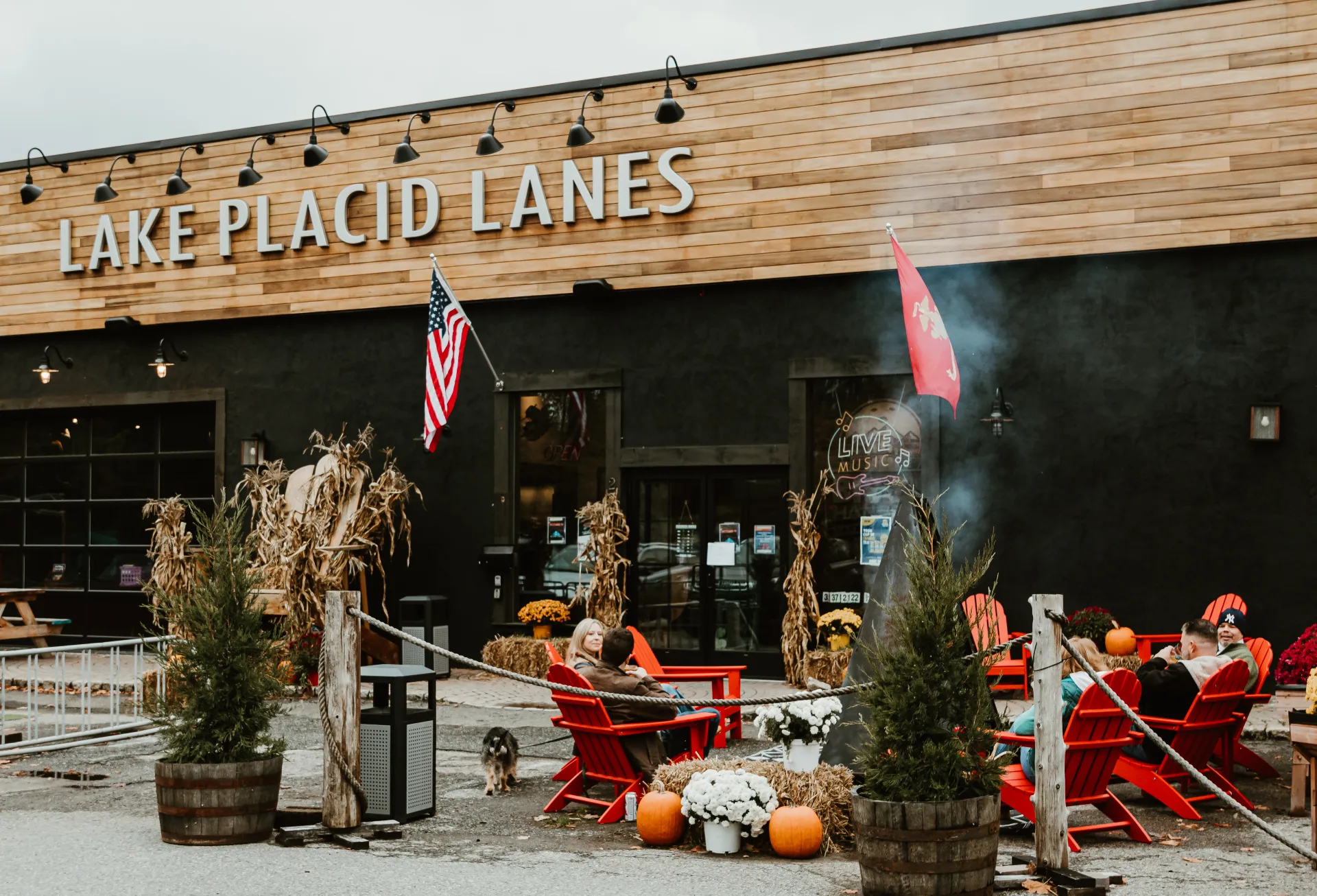 The exterior of Big Zs hangout at Lake Placid Lanes all decked out for fall enjoyment..  Photo Credit to A. Kelly.