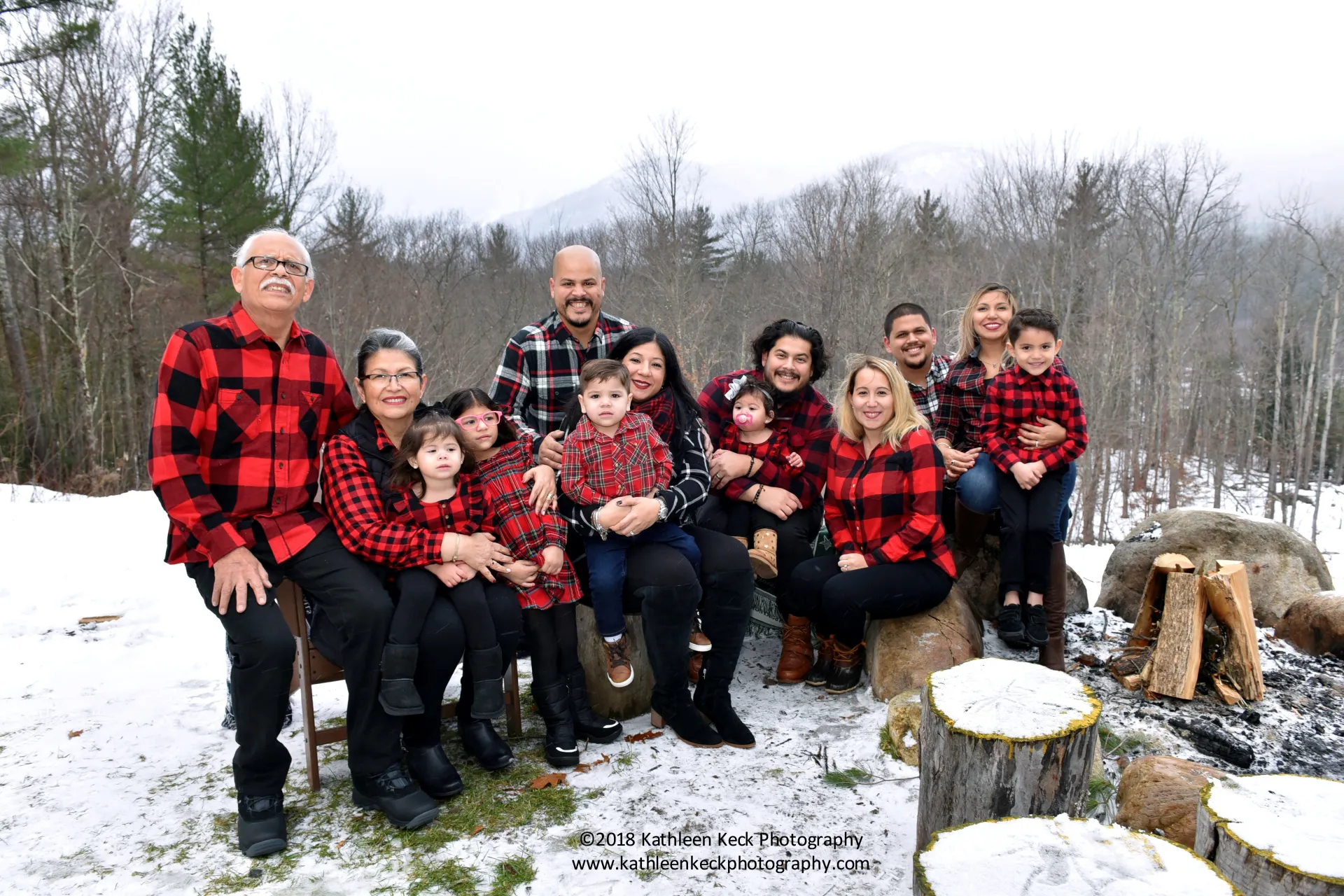 Family photo with everyone in plaid.