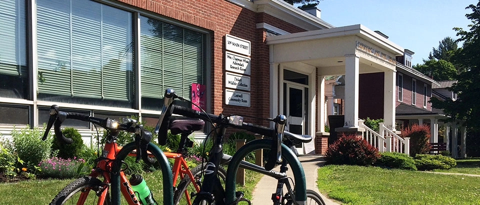 Bikes in front of the brick library