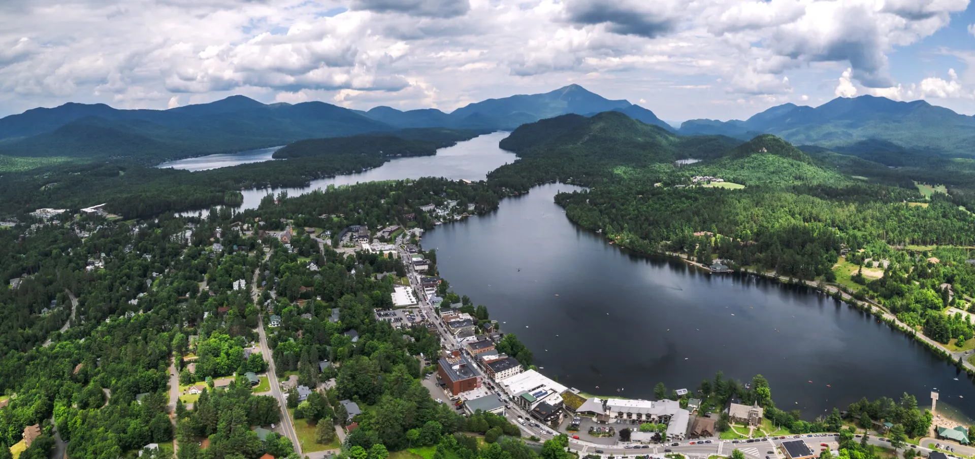 Aerial view of Lake Placid in the summer