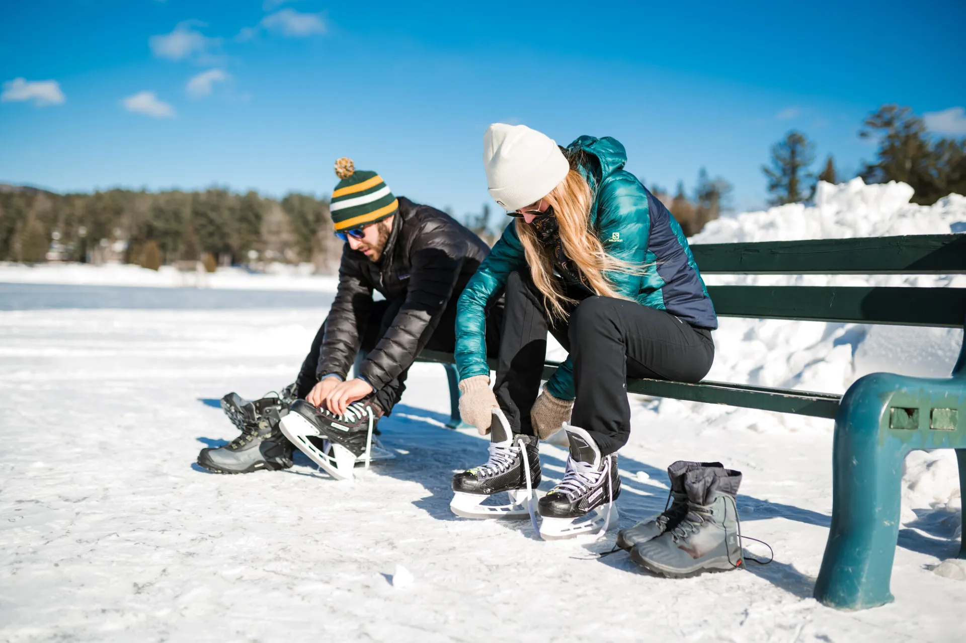 Strapping on skates at Mirror Lake