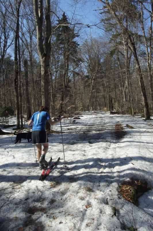 Fish Pond Trail - Kendra steps back in to skis