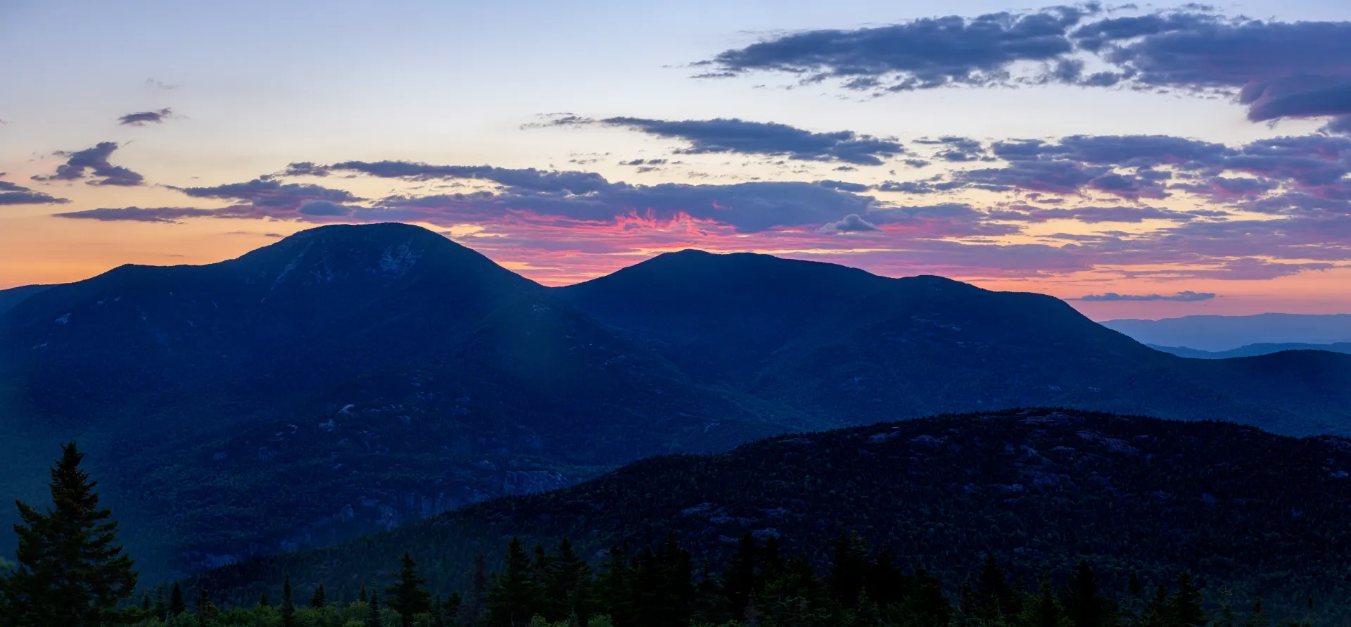 An early morning view of high peaks
