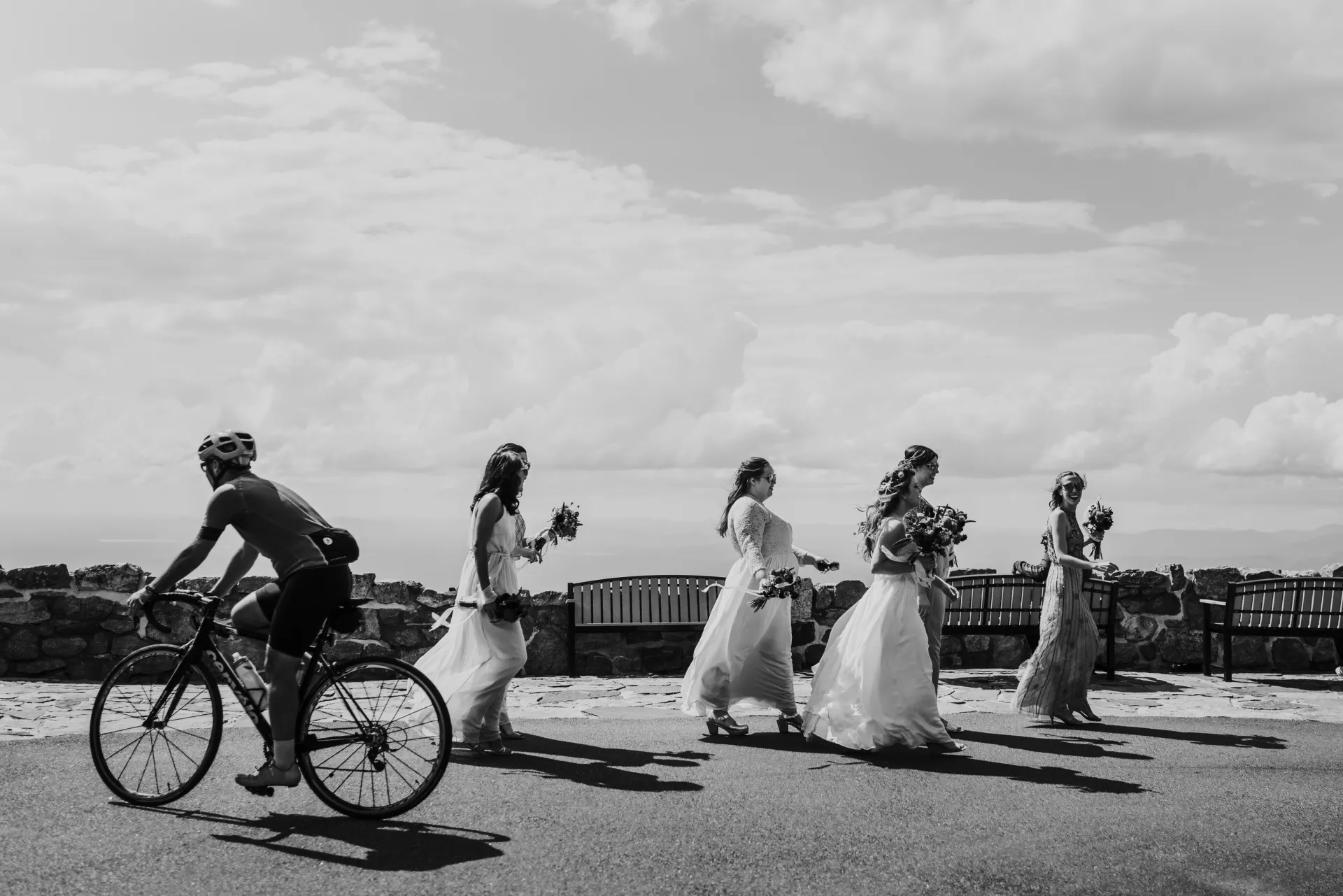 black and white wedding walk