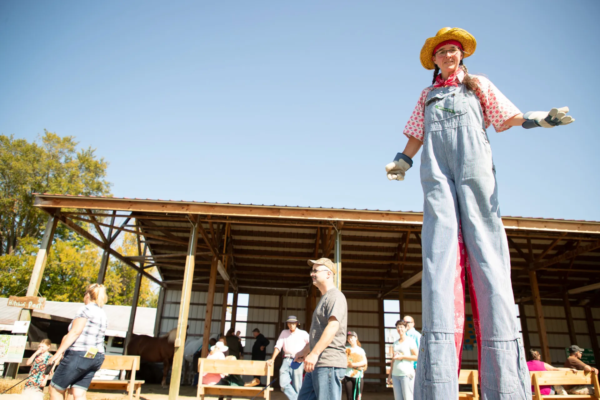 A woman on stilts