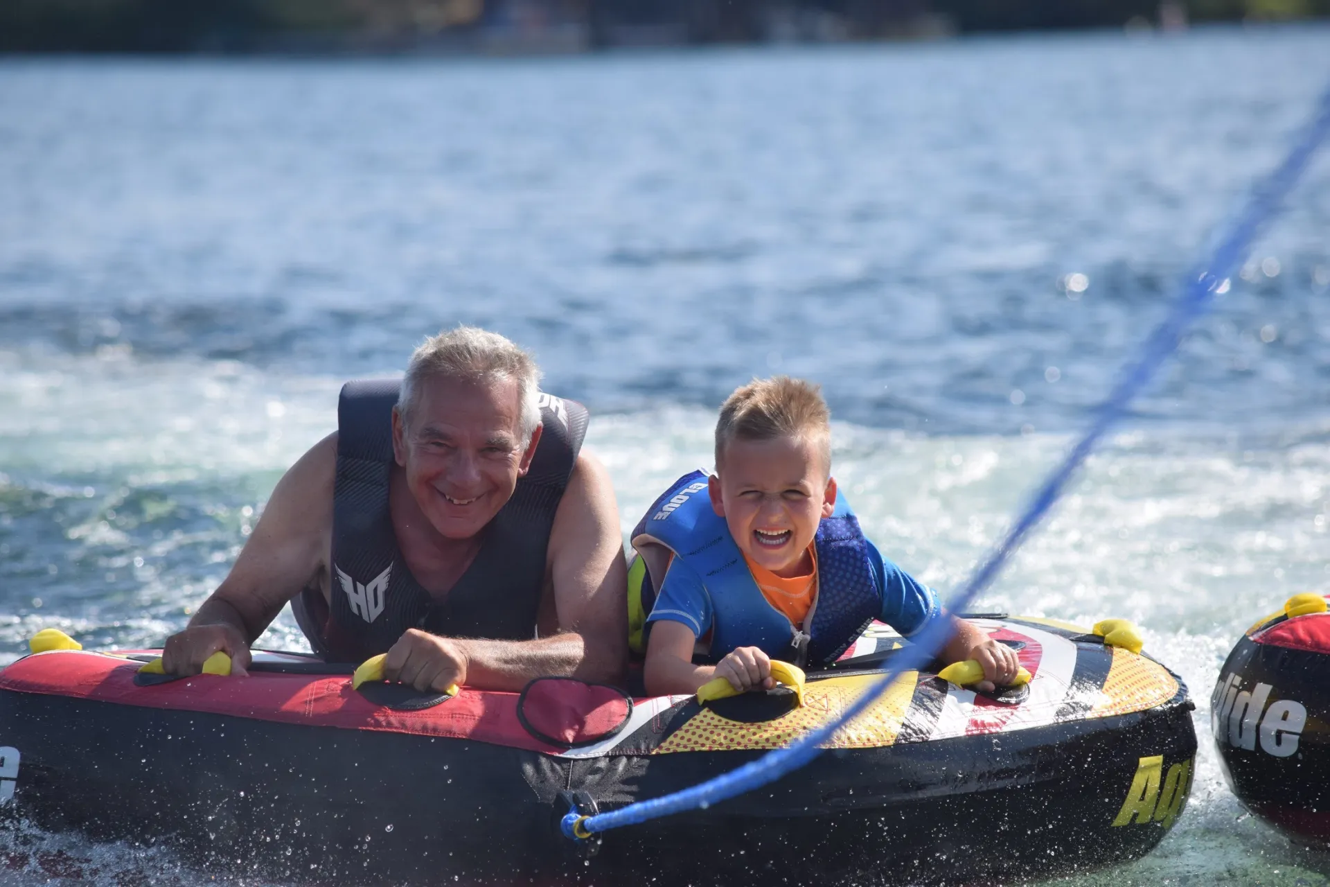 Father and son tubing.