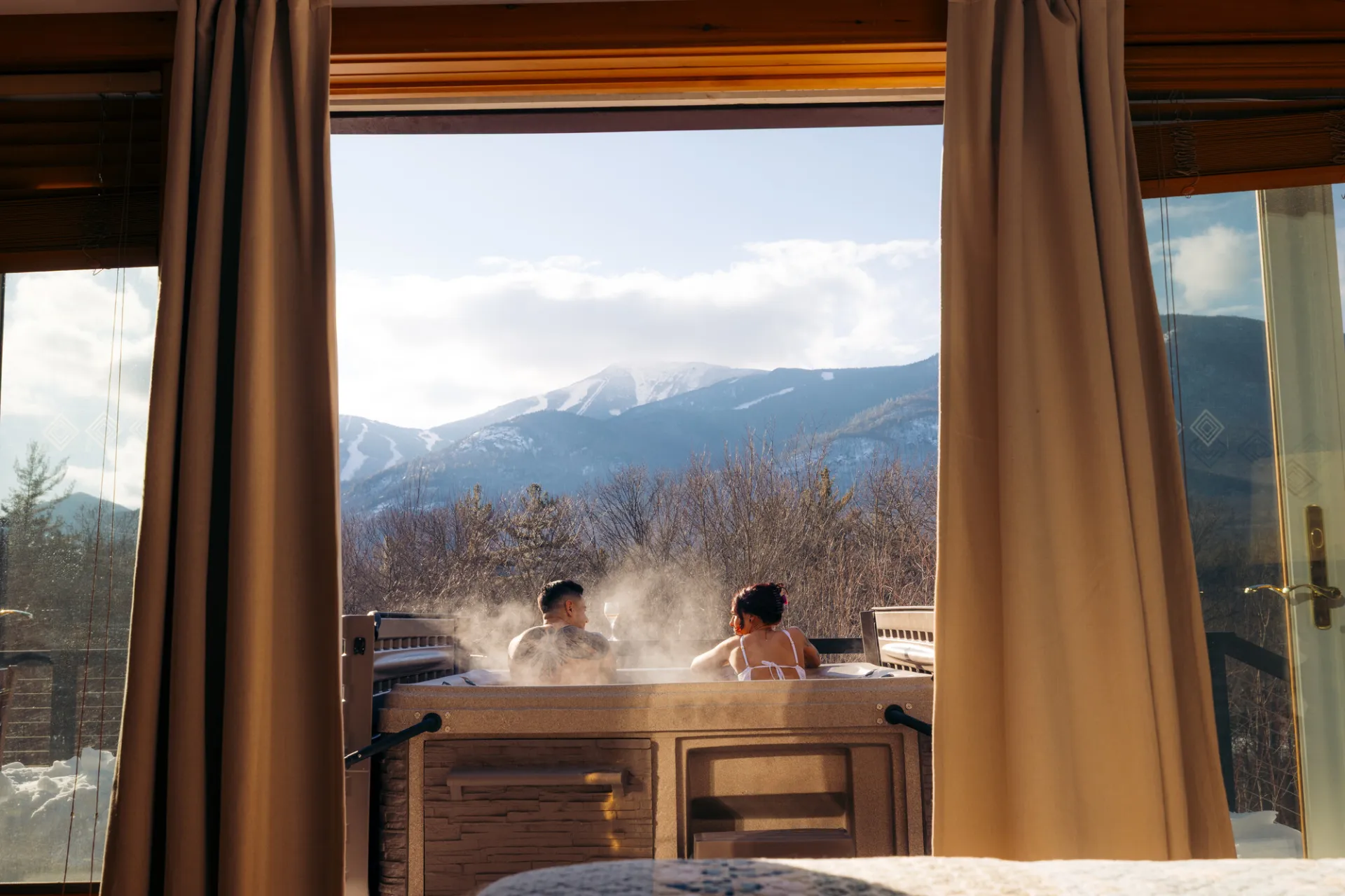 Enjoying the hot tub and the view at Algonquin Mountain Chalet 