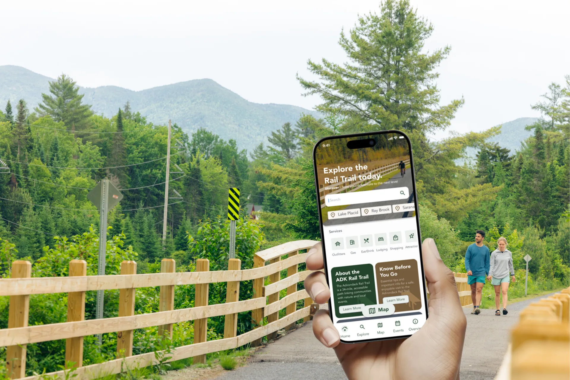 Adirondack Rail Trail App in use on the Adirondack Rail Trail