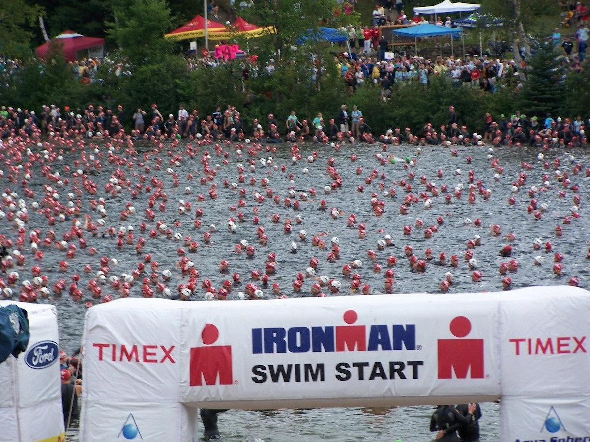 Ironman Lake Placid swim start in Mirror Lake