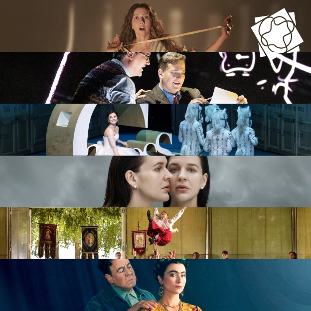 Collage of stage images from operas showing at Arts Center Lake Placid