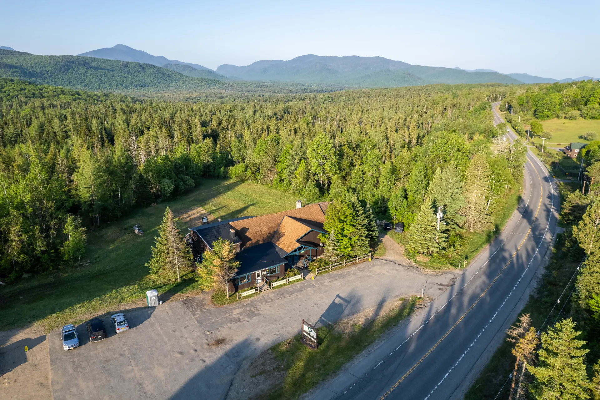 An aerial view of a welcome center