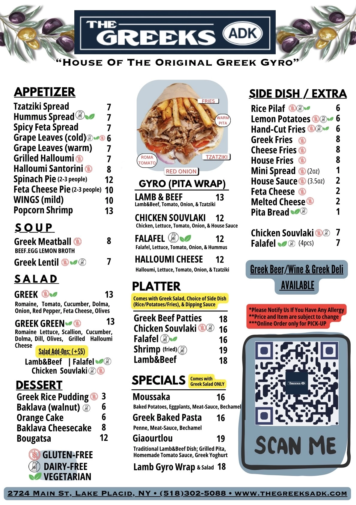 Menu for The Greeks ADK