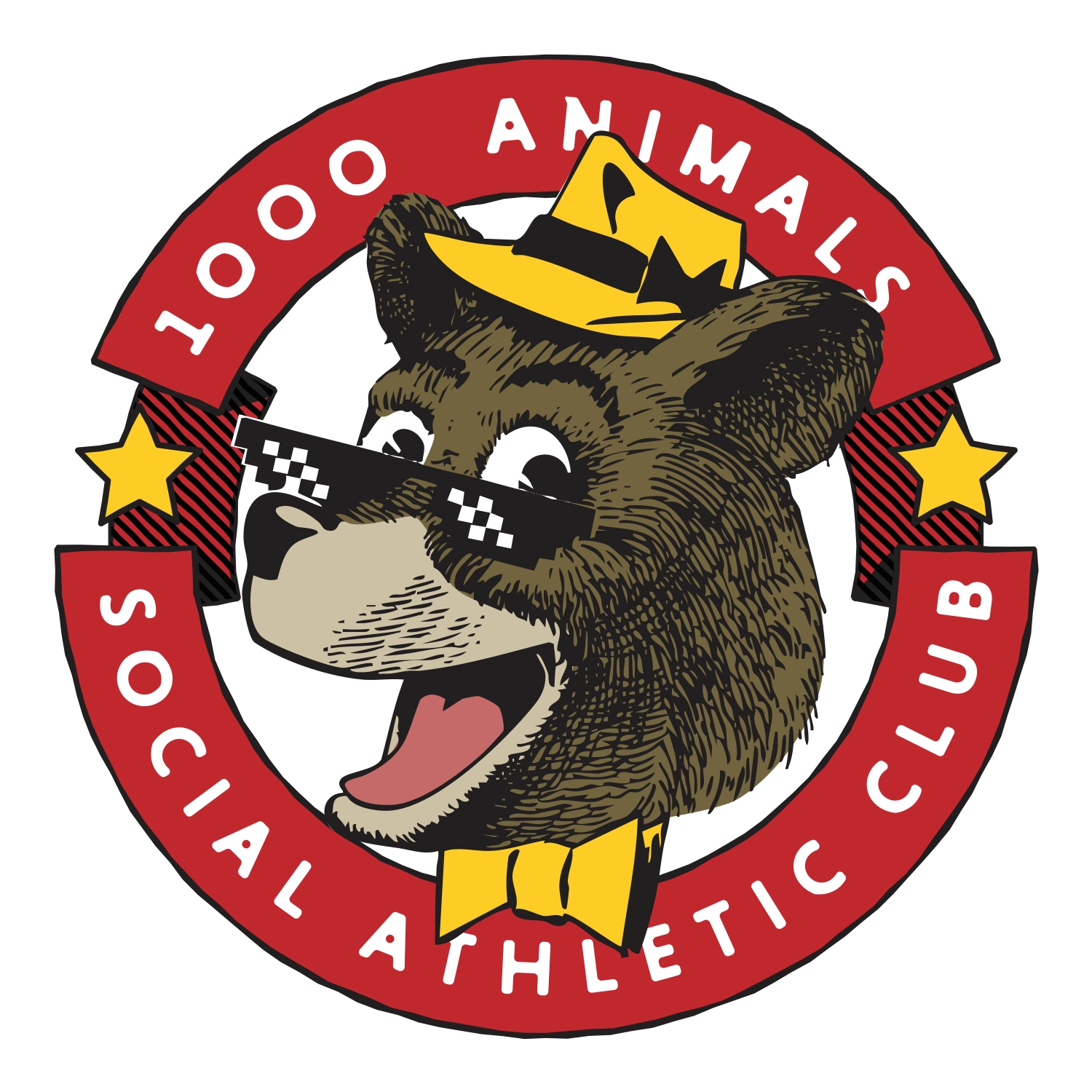 Logo for the 1000 Animals Social Athletic Club, featuring a cartoon bear wearing a hat and sunglasses.