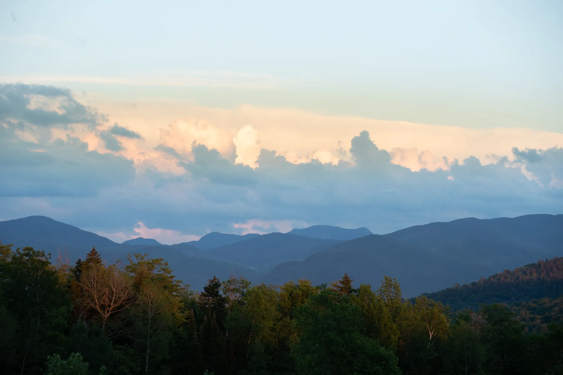 High Peaks from Heaven Hill trails, from a meadow to the ranges.