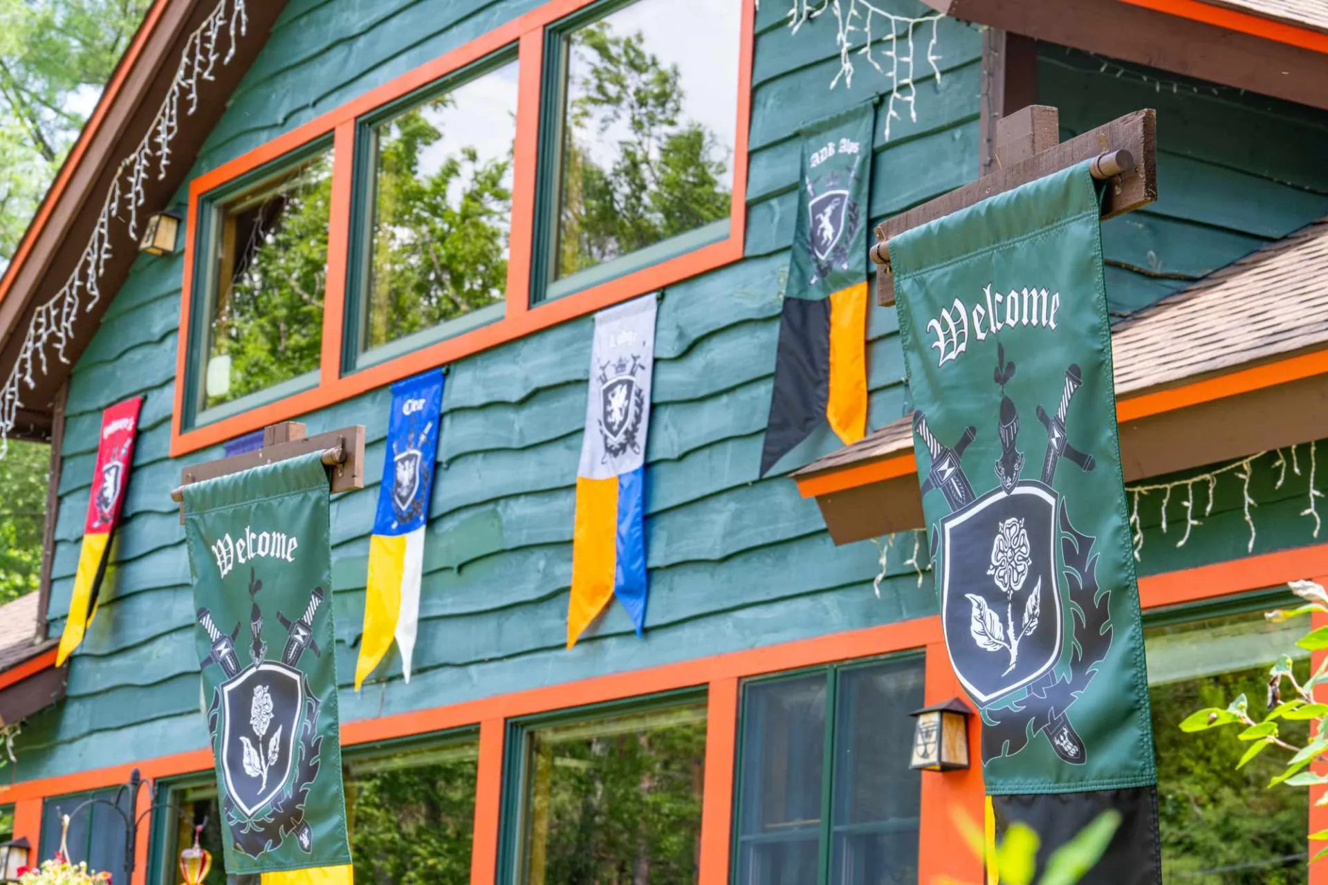 Adirondack Alps Restaurant with Medieval Banners.  
