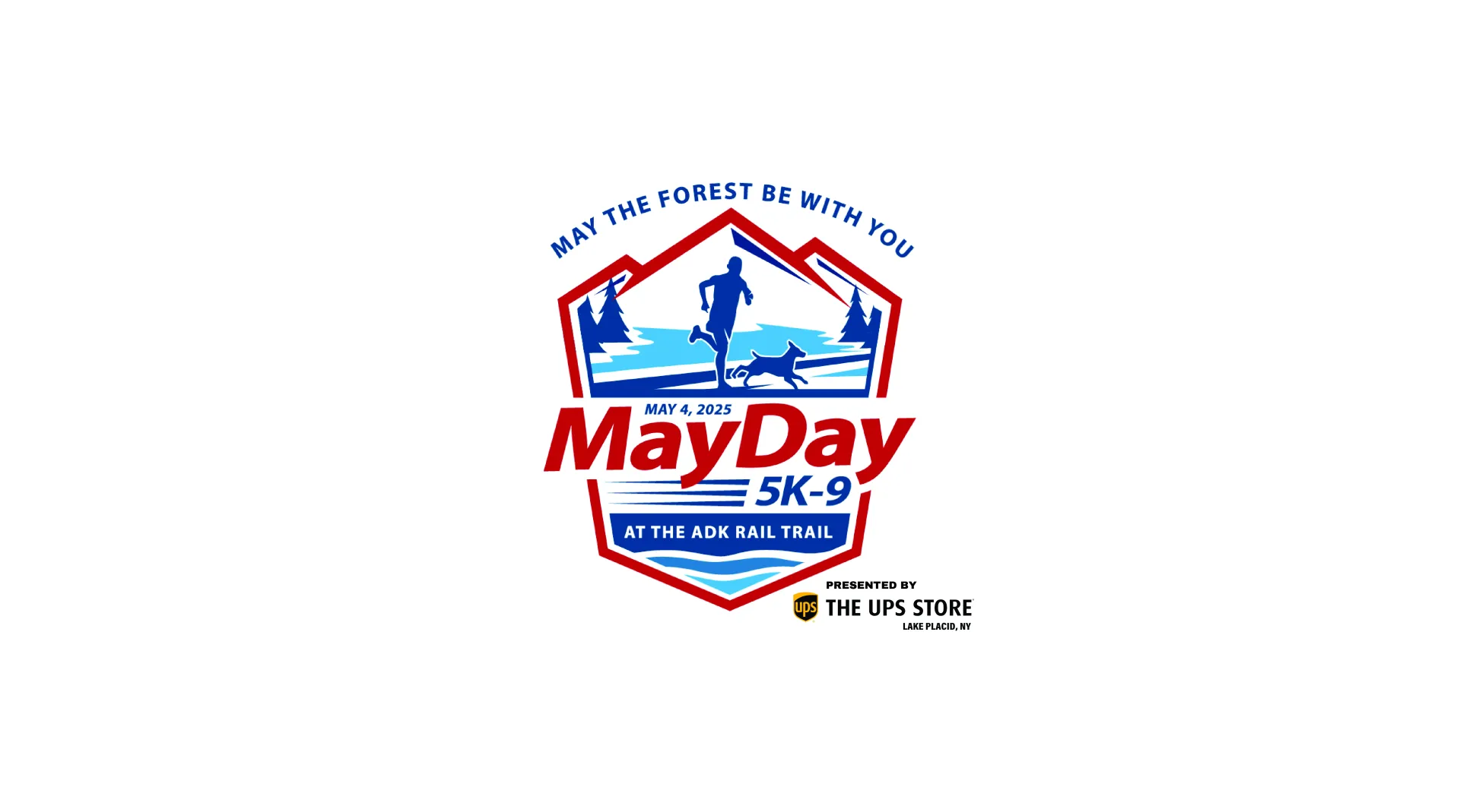 MayDay 5K-9 logo with a running person and pooch in the middle