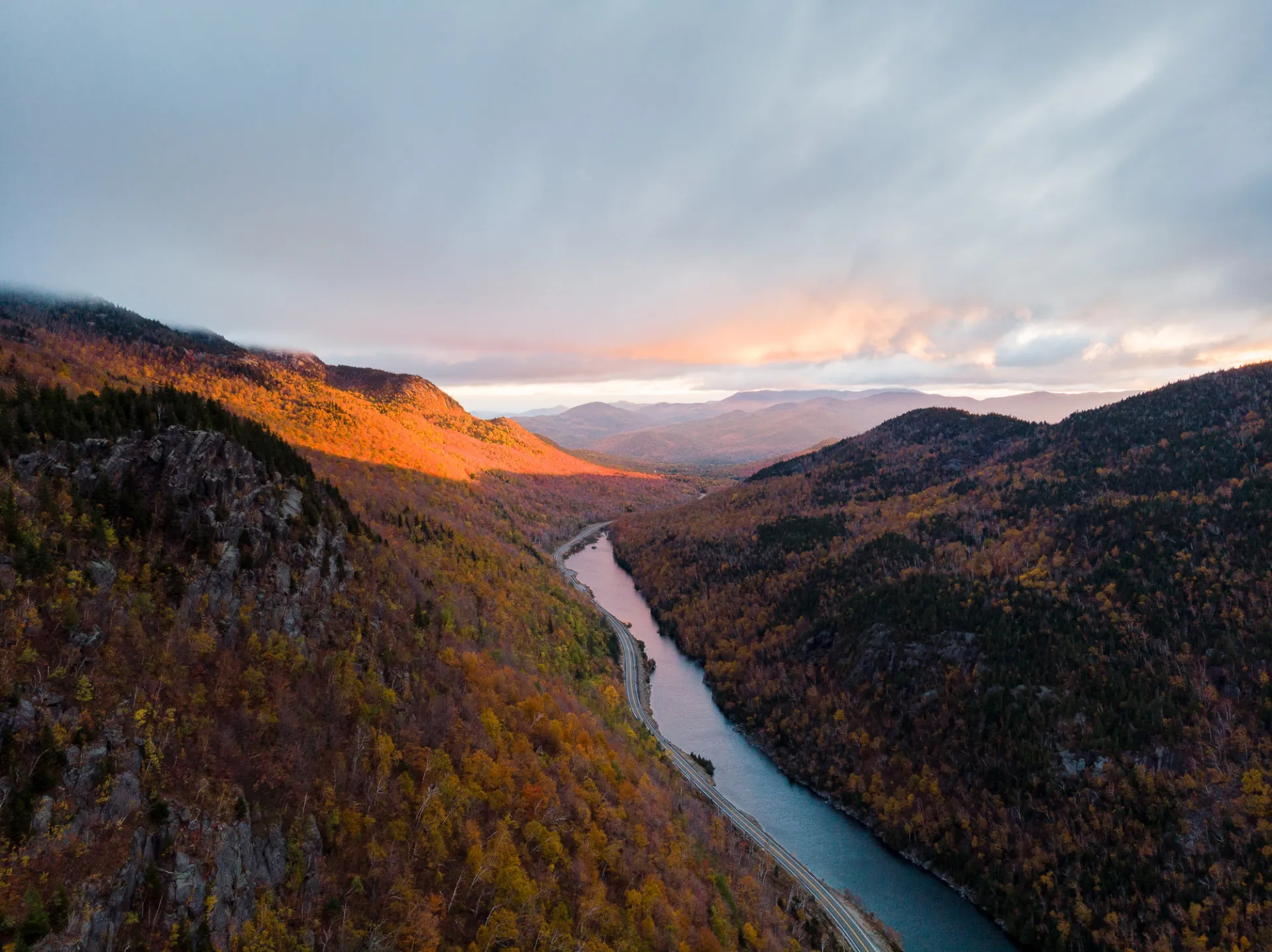 An aerial view of Cascade Lakes during the fall.
