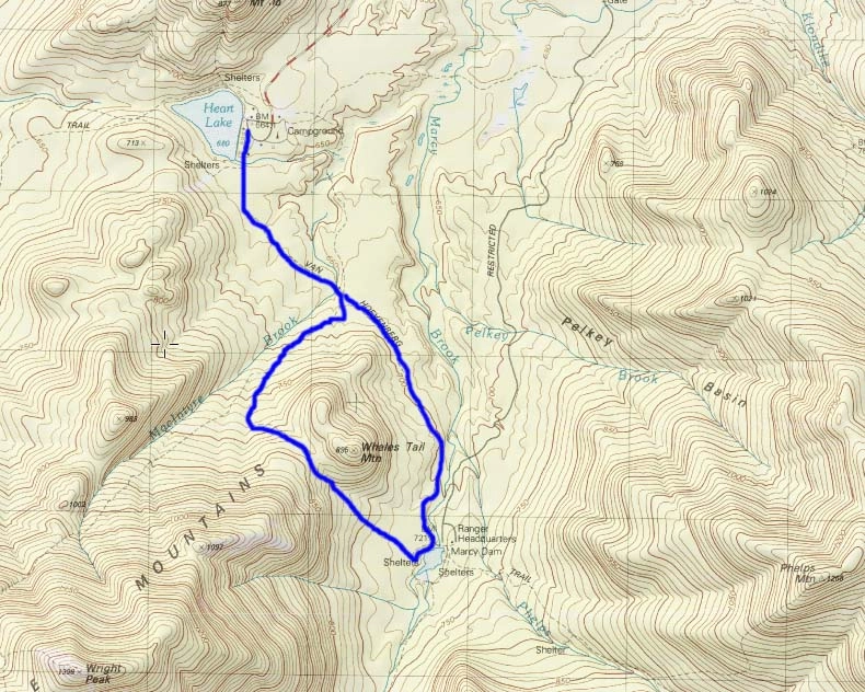 The Whale's Tail Ski Route highlighted in blue