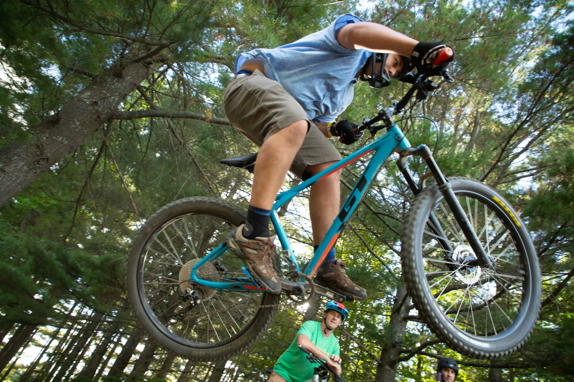 Jumping a bike in the woods