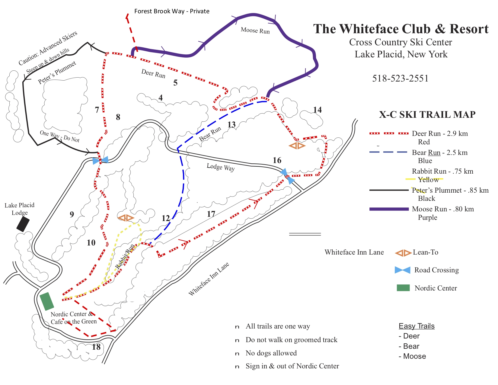 An illustrated map of cross-country skiing trails.
