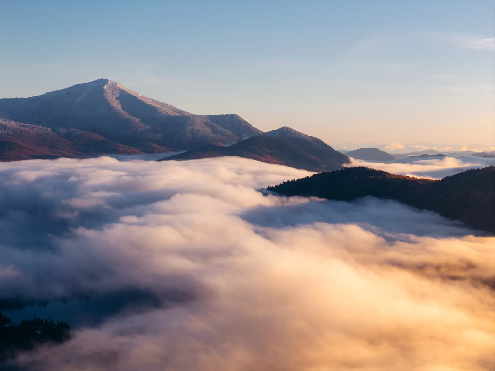 Aerial view of mountains in the fall