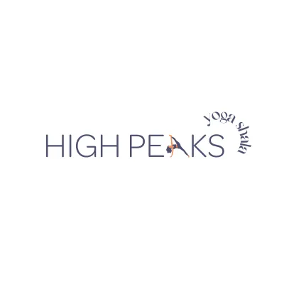Logo for High Peaks Yoga Shala where the A in Peaks is a person in a yoga pose