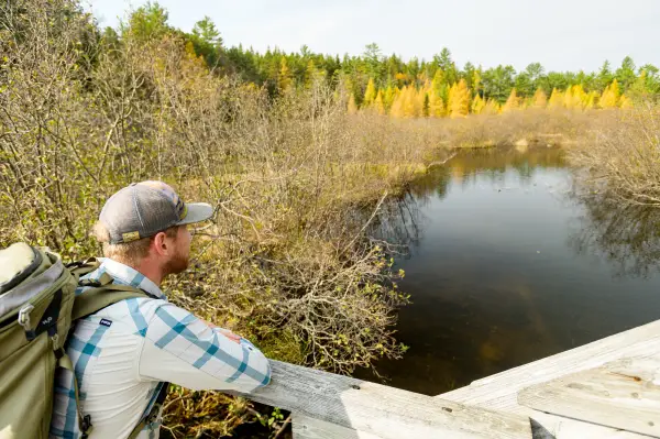 Hiker looking at waterway