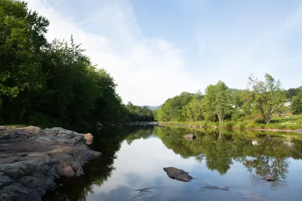Upstream of Jay Rocks, the Ausable River deepens for more swimming.