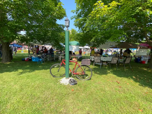 Bike leaning against lamp post at Jay Day Celebration