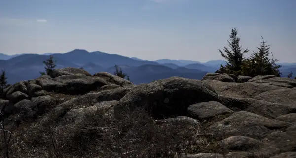 The summit of Catamount is a spectacular view from a textured bald summit.