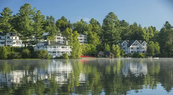 A view of the Mirror Lake Inn from the waters of Mirror Lake