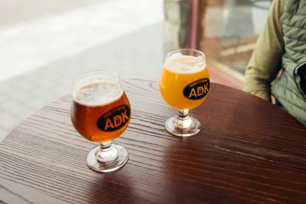 Two Adirondack beers at a brewery.