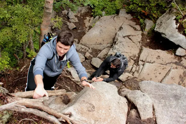 Rock climbing on the way to the summit of Algonquin.