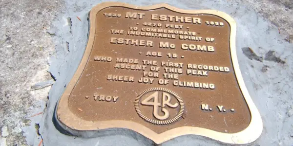 This commemorative placque celebrates the bold young woman who was the first to summit.