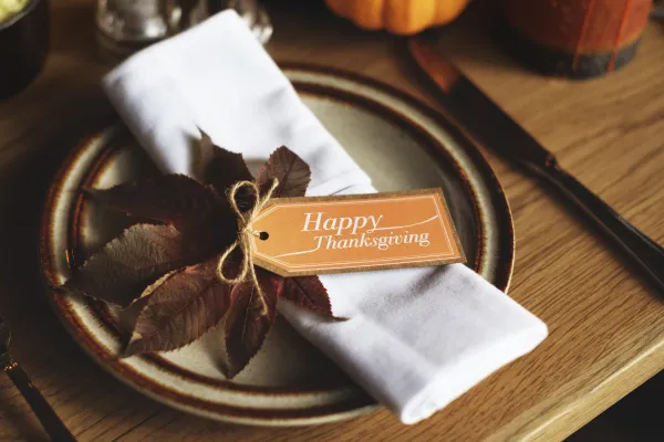 Napkin on plate and place setting for holiday table