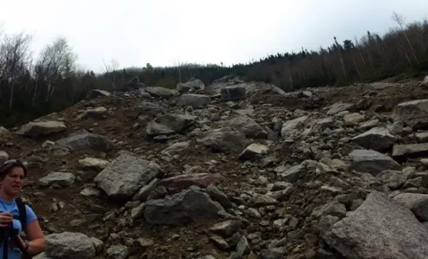 A steep eroded slope up a mountain