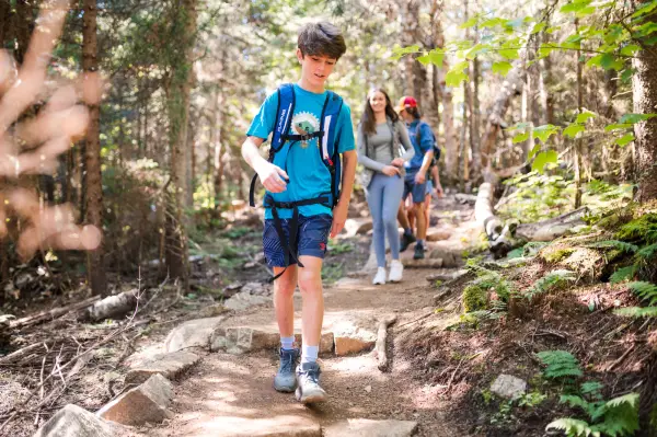 Kids hike up the Mt Van Hoevenberg East Trail