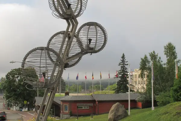 Olympic Center Overlook with the Sonja Henie ice sculpture.