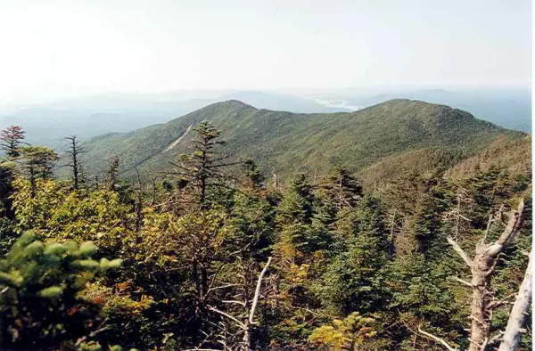A mountain range in the summer