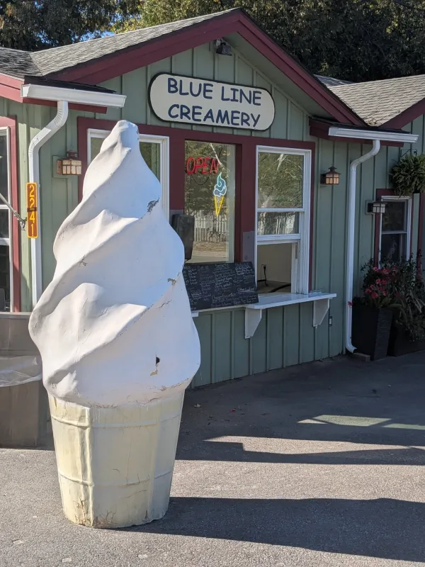 Blue Line Creamery Ice Cream Statue out front