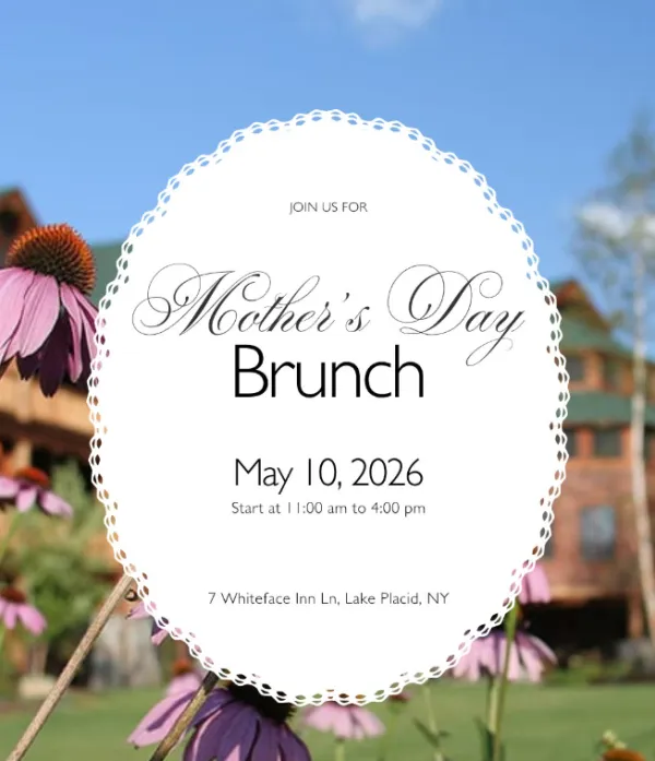 Promotional graphic for Mother's Day Brunch at Whiteface Lodge