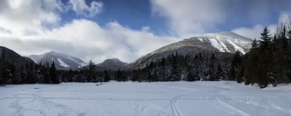 A view of the snow-covered Adirondack High Peaks
