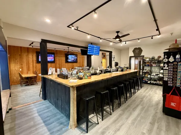 Large bar area at Raquette River Brewing Taproom.