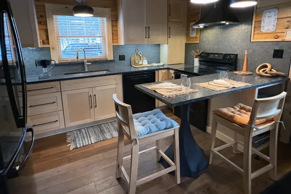 A bright kitchen and dining space.