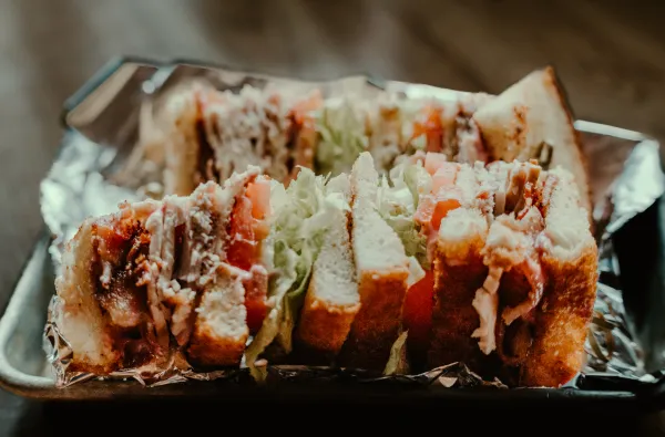 A decadent club sandwich.  Photo Credit to A. Kelly.