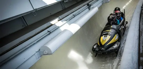 Bobsled comes towards the finish line