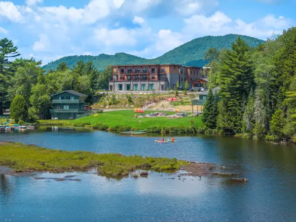 View of the beautiful new Cambria hotel from on Lake Placid