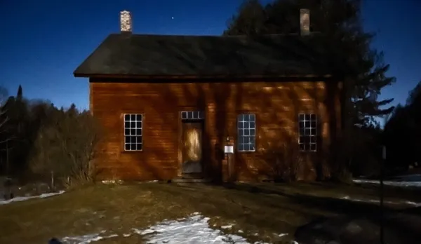 John Brown's house in North Elba by the light of the full moon